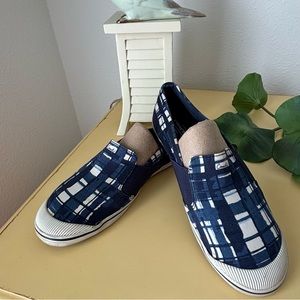 Coach Blue and White Plaid Flats